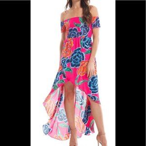 Show Me Your Mumu Willa Maxi Dress XS Floratopia Floral Smocked High-Low